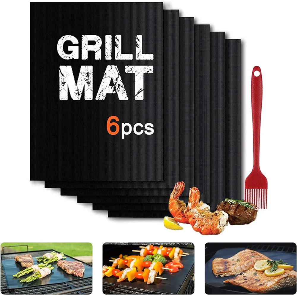 GRILL BBQ MAT SET OF 6+1 BRUSH